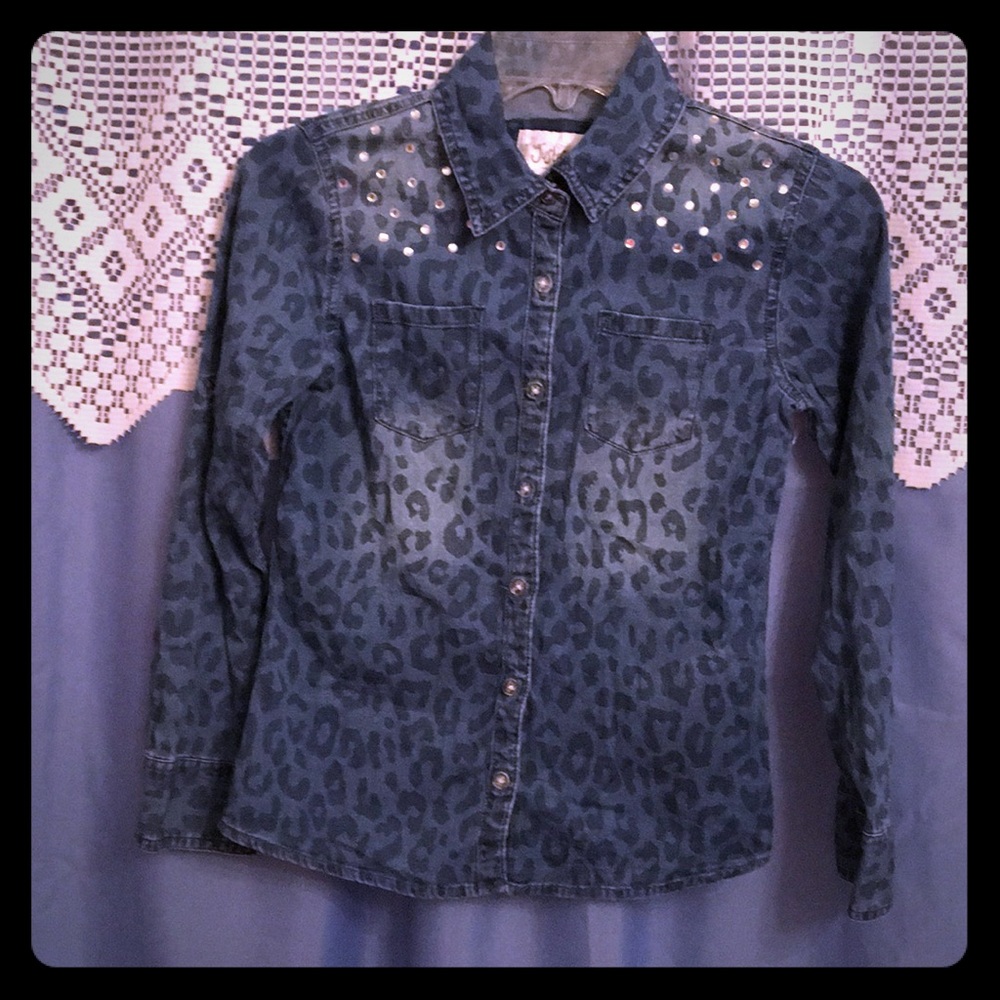 Justice Distressed Denim Print Shirt